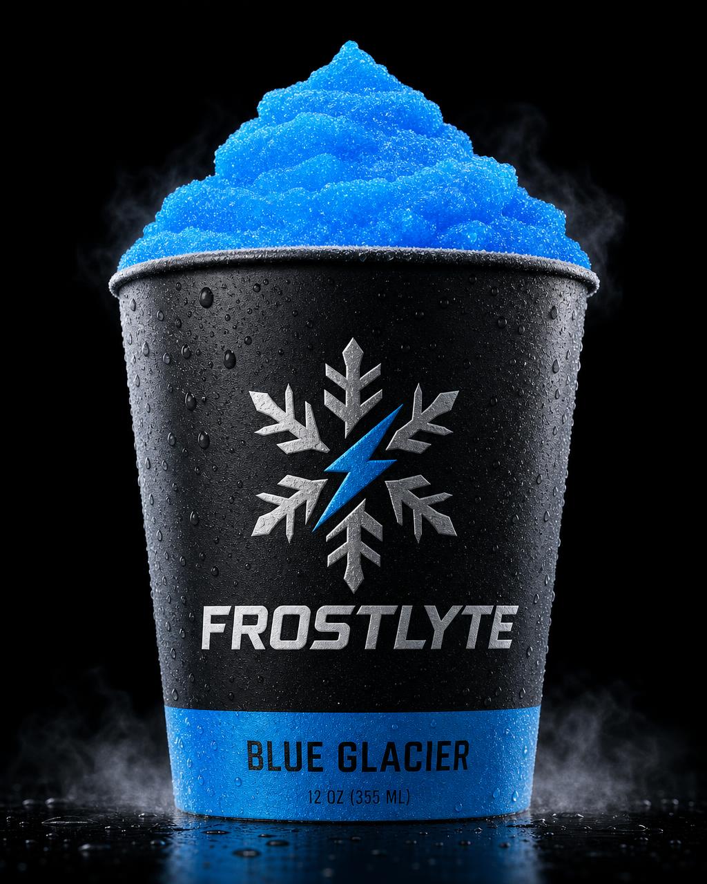 FROSTLYTE Blue Glacier soft electrolyte ice cup with blue raspberry colored ice