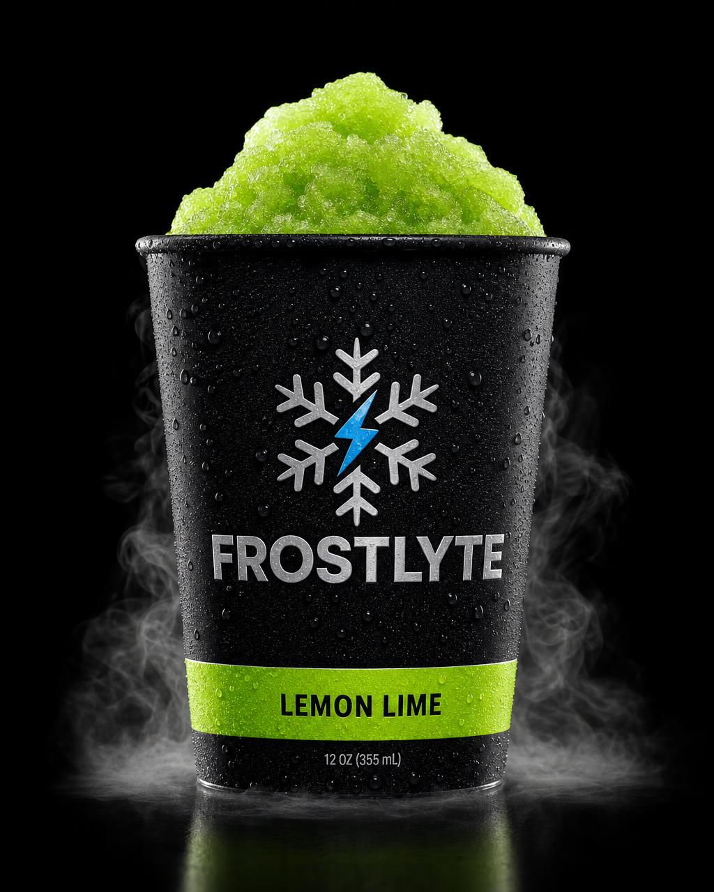 FROSTLYTE Lemon Lime soft electrolyte ice cup with citrus colored ice